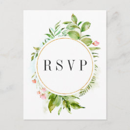 Cartão Postal De Convite Watercolor Floral Wild Green Foliage Wedding RSVP