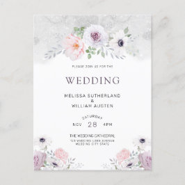 Cartão Postal De Convite Watercolor Floral Winter Anemone Rosa Wedding