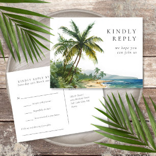 Cartão Postal De Convite Watercolor Palm Beach Song Request RSVP Postcard