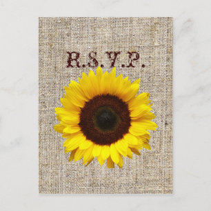 Cartão Postal De Convite Western Country Burlap Sunflower Weding RSVP