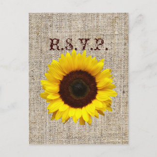 Cartão Postal De Convite Western Country Burlap Sunflower Weding RSVP