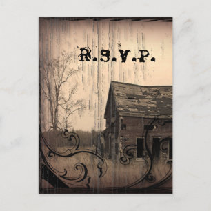 Cartão Postal De Convite Western Rustic fazenda barn Country Weding RSVP