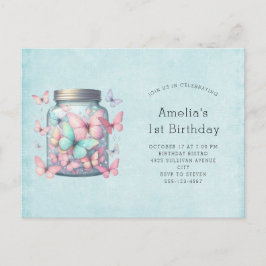 Cartão Postal De Convite Whimsical Butterflies in a Jar Birthday