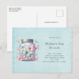 Cartão Postal De Convite Whimsical Butterflies in a Jar Mother's Day Brunch