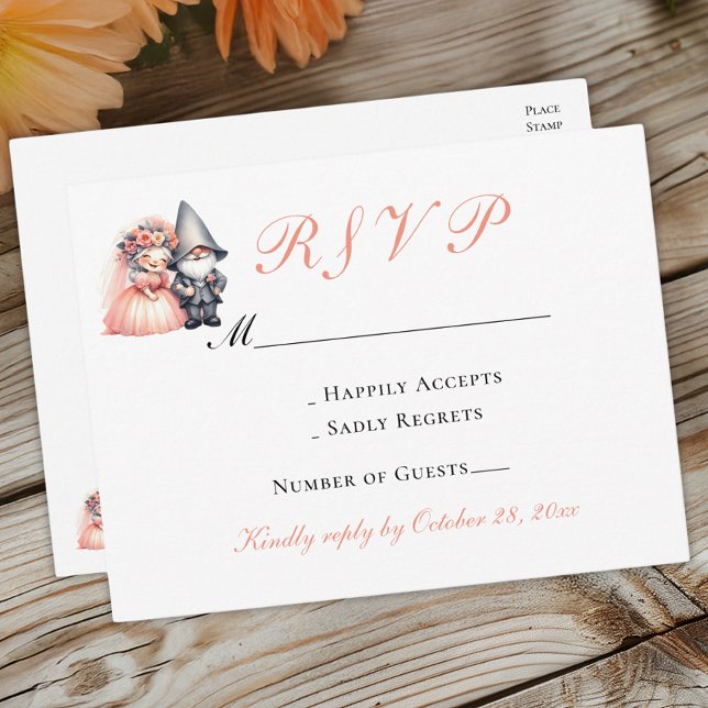 Cartão Postal De Convite Whimsical Gnome Wedding RSVP | Orange Woodland (Criador carregado)