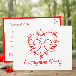 Cartão Postal De Convite Whimsical Lovebirds Boho Red Heart Bridal Shower