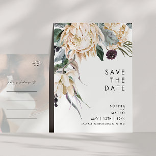 Cartão Postal De Convite White Floral Faded Photo Save The Date Postcard