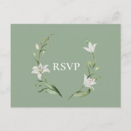 Cartão Postal De Convite White Floral Sage Green Weding RSVP Song Request