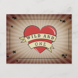 Cartão Postal De Convite Wild e One Tattoo Heart Primeiro Aniversário