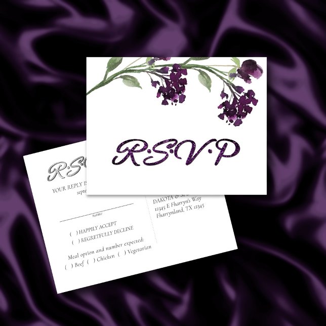 Cartão Postal De Convite Wildbloom | RSVP de Árvores Boêmicas Roxo Profundo (Criador carregado)