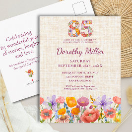 Cartão Postal De Convite Wildflower 85th Birthday for Her - Floral Number