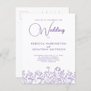 Cartão Postal De Convite Wildflower Floral Elegant Lilac Wedding