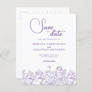 Cartão Postal De Convite Wildflower Floral Lilac Weding A Data