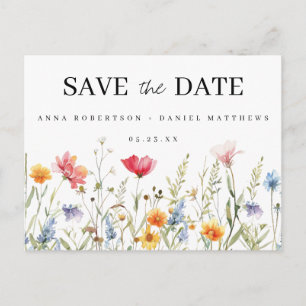 Cartão Postal De Convite Wildflower Weding Save the Date Postcard