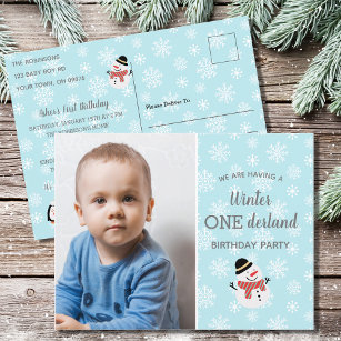 Cartão Postal De Convite Winter Onederland Baby Boys Primeiro Aniversário