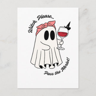 Cartão Postal De Convite Witch Please Pass the Merlot Funny Halloween Wine