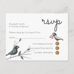 Cartão Postal De Convite Woodland Love Birds Casando RSVP Orçamento de Devo