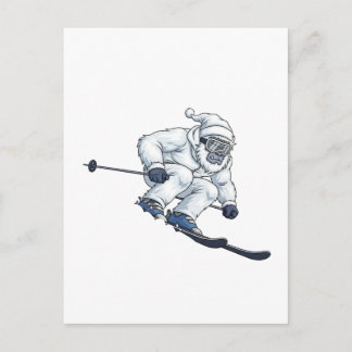 Cartão Postal De Convite Yeti Abominável Homem da Neve Esquiando Férias Div
