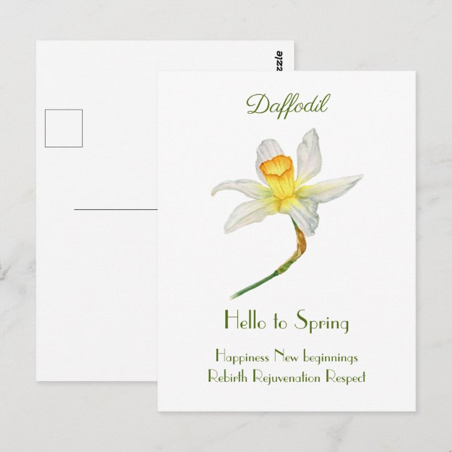 Cartão postal de cor d'água com alô para primavera (Frente/Verso)