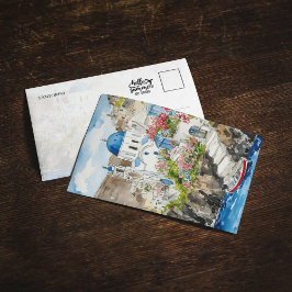 Cartão postal de cor d'água da Grécia Santorini