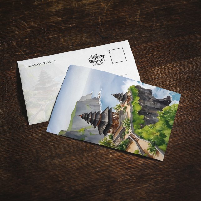 Cartão postal de cor d'água do Templo Uluwatu da B (Criador carregado)