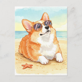 Cartão postal de Corgi fofo de óculos de sol na pr