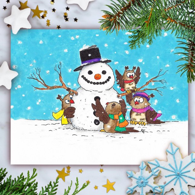 Cartão postal de corujas boneco de neve (Criador carregado)
