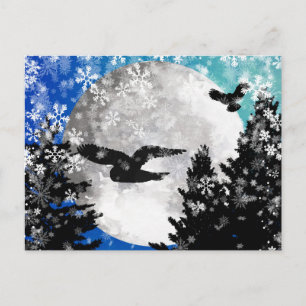 Cartão Postal de Corujas da Lua de Inverno Noite