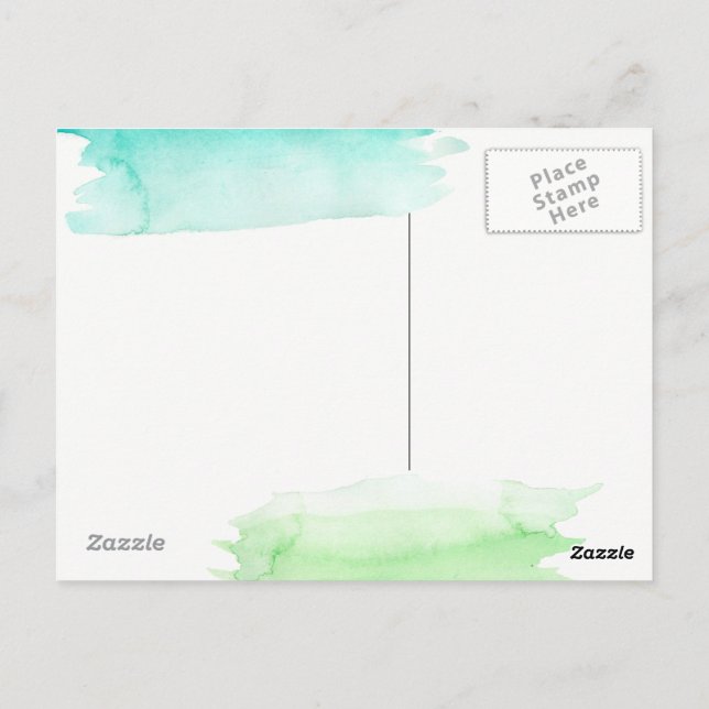 Cartão postal de cumprimento com aquarela verde-az (Verso)