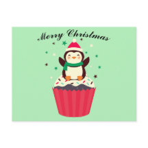 Cartão postal de Cupcake do Pinguim de Natal Feliz