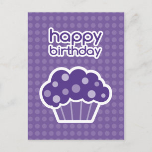 cartão postal de cupcake roxo de feliz aniversário