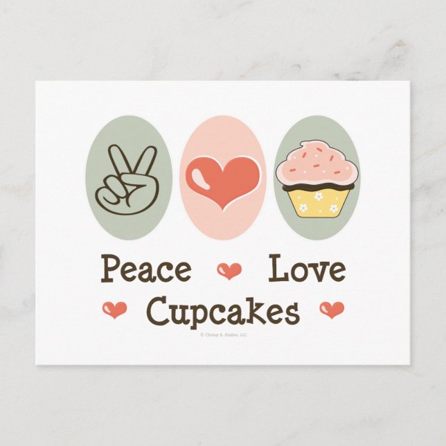 Cartão postal de Cupcakes Peace Love (Frente)
