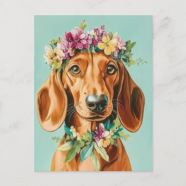 Cartão Postal de Dachshund em Aquarela (Frente)