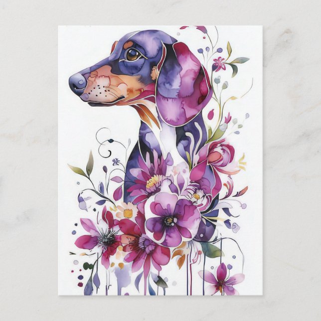 Cartão postal de dachshund em aquarela (Frente)