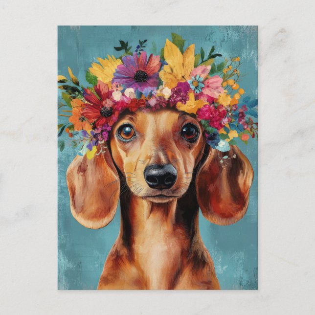 Cartão Postal de Dachshund em Aquarela (Frente)