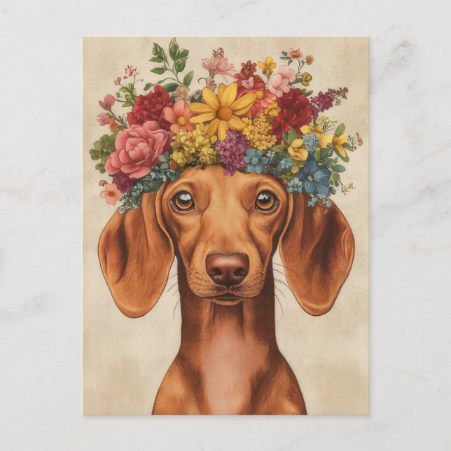 Cartão Postal de Dachshund em Aquarela  (Frente)