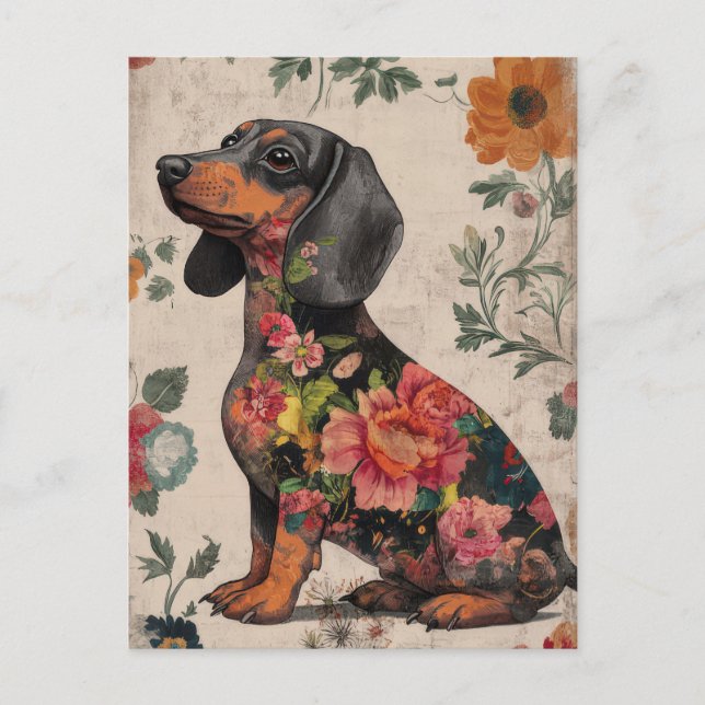 Cartão Postal de Dachshund em Aquarela  (Frente)