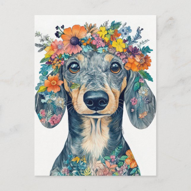 Cartão Postal de Dachshund em Aquarela (Frente)