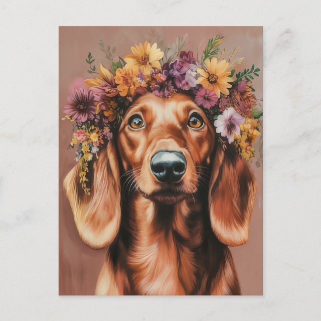 Cartão postal de dachshund em aquarela (Frente)