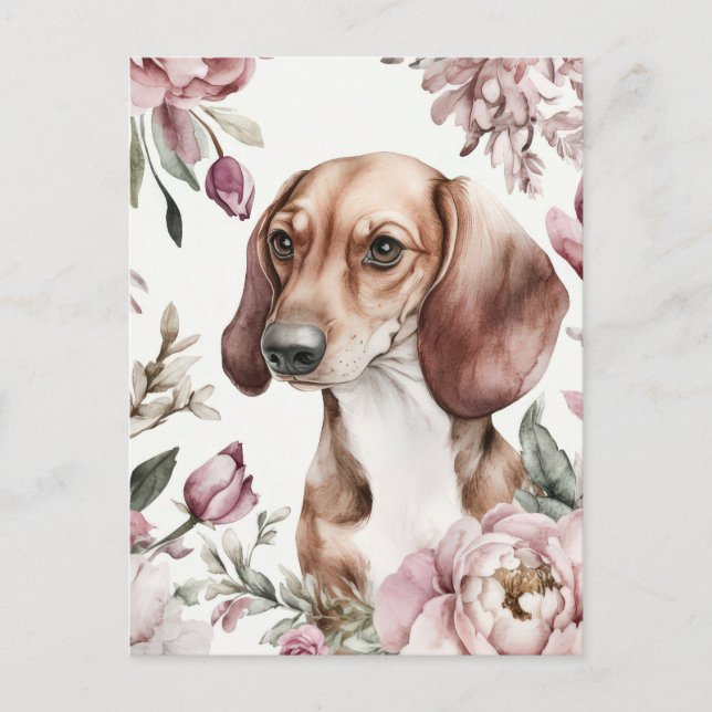 Cartão postal de dachshund em aquarela  (Frente)