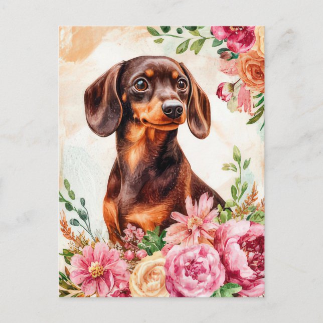 Cartão Postal de Dachshund em Aquarela  (Frente)