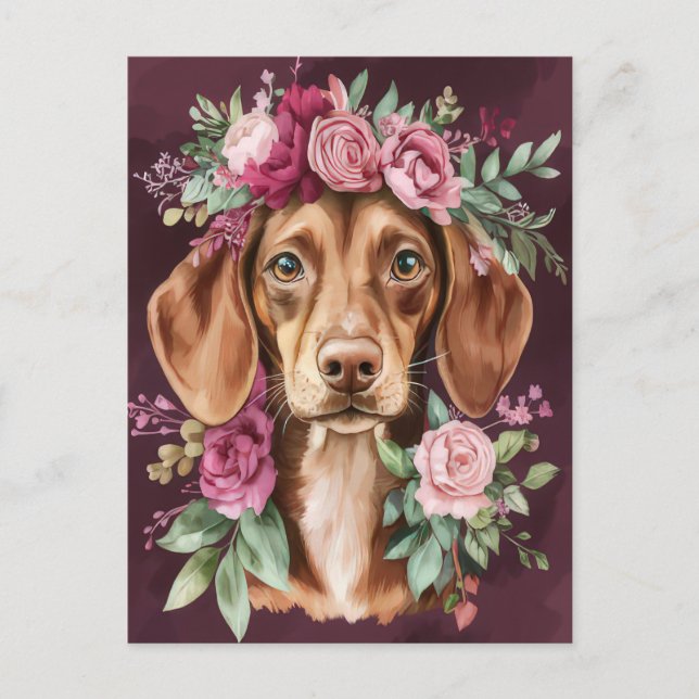 Cartão postal de dachshund em aquarela (Frente)