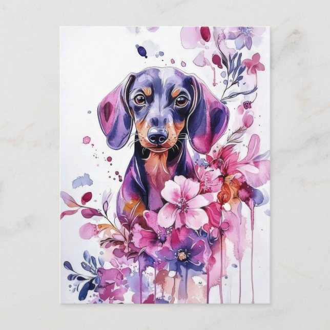 Cartão Postal de Dachshund em Aquarela (Frente)