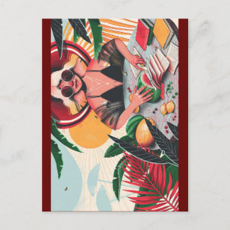 cartão postal de dama de livro