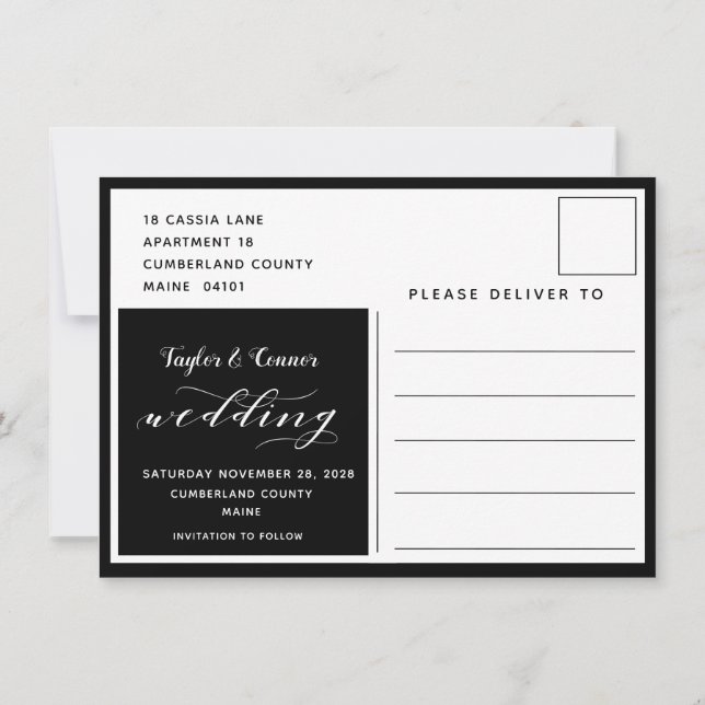 Cartão postal de data de casamento com caligrafia  (Verso)