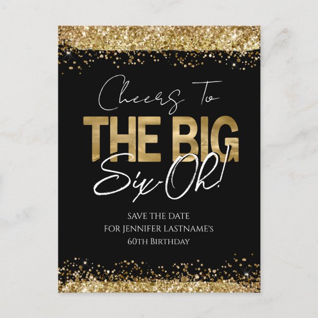 Cartão postal de data de salvamento em preto doura (Frente)