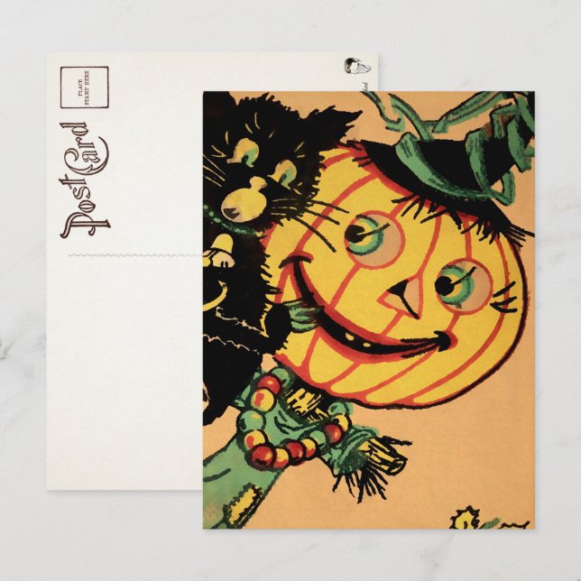 Cartão postal de decoração de abóbora vintage (Frente/Verso)