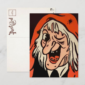 Cartão postal de decoração de rosto de bruxa vinta