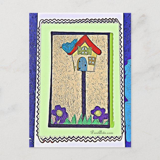 Cartão postal de desenho animado de casa de pássar (Frente)