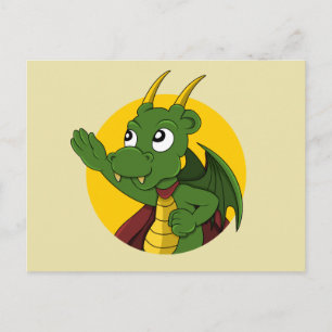 Cartão postal de desenho animado de dragão verde